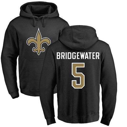 Men New Orleans Saints Black Teddy Bridgewater Name and Number Logo NFL Football #5 Pullover Hoodie Sweatshirts